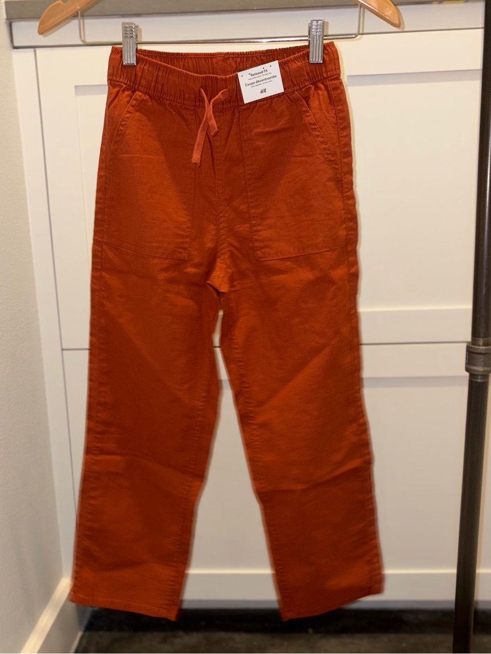 H&M Men's Corduroy Drawstring Pants in Rust Orange